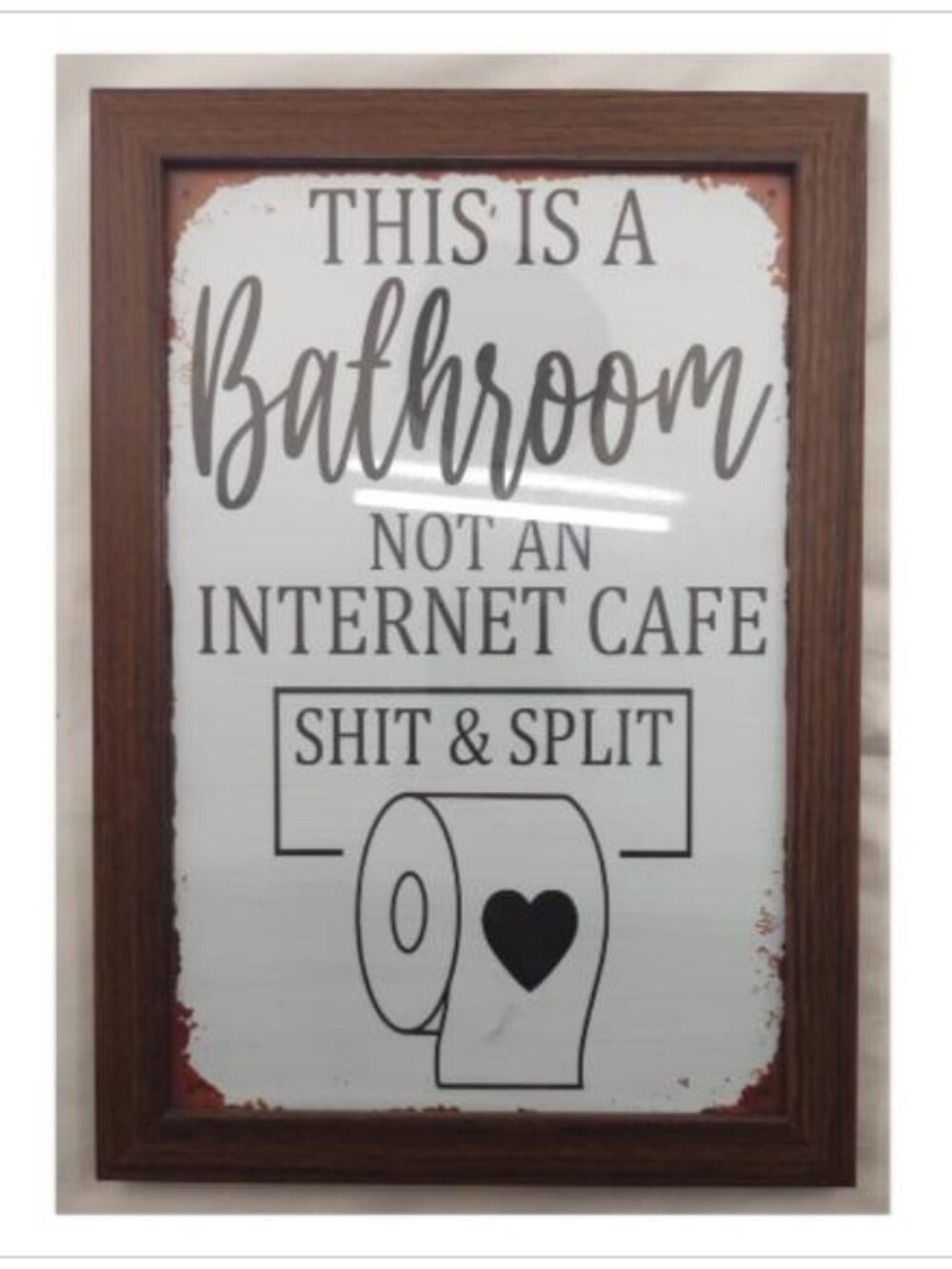 Funny Bathroom Wall Decor Sign Framed Shit and Split Humorous Wood Look Plaque